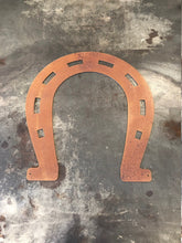 Load image into Gallery viewer, Horseshoe Sign - Farm sign - Gate sign - Rusted horseshoe - Plasma cut steel sign - Rusted wall art - Barn sign -