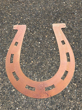 Load image into Gallery viewer, Horseshoe Sign - Farm sign - Gate sign - Rusted horseshoe - Plasma cut steel sign - Rusted wall art - Barn sign -