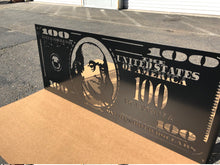 Load image into Gallery viewer, hundred dollar bill wall art-metal hundred dollar bill-brushed metal wall art-100 dollar bill- Hundred Dollar Bill-Wall Art-Steel Art