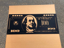 Load image into Gallery viewer, hundred dollar bill wall art-metal hundred dollar bill-brushed metal wall art-100 dollar bill- Hundred Dollar Bill-Wall Art-Steel Art