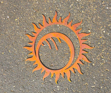 Load image into Gallery viewer, Sun Wall Art - Rusted Sun - Rustic Eclipse Sun - Yard Art - Sun Metal Wall Art - Outdoor/Indoor Wall Art