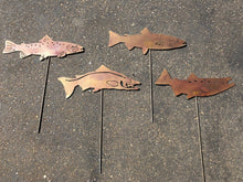 Load image into Gallery viewer, Large Fish Garden Art, Set of 4 Fish, Trout &amp; Salmon Metal Garden Decor,
