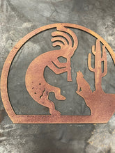 Load image into Gallery viewer, Kokopelli Coyote Cactus - Metal Art - Kokopelli Art - Rustic Primitive Art - Southwestern Style Home Decor - Fertility and Music
