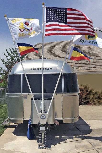 rv flag holder - airstream flag holder - hitch jack flag holder - flag holder - camper flag mount - 3 flags - aluminum flag mount