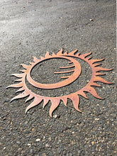 Load image into Gallery viewer, Sun Wall Art - Rusted Sun - Rustic Eclipse Sun - Yard Art - Sun Metal Wall Art - Outdoor/Indoor Wall Art
