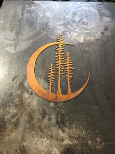 Trees In Moon- Tree Moon - Steel wall decor - Metal Wall art - Metal Home Decor - Steel Wall Decor - Metal Sign - Metal Trees
