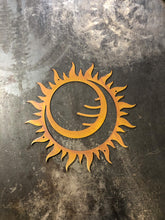 Load image into Gallery viewer, Sun Wall Art - Rusted Sun - Rustic Eclipse Sun - Yard Art - Sun Metal Wall Art - Outdoor/Indoor Wall Art
