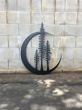 Load image into Gallery viewer, Trees In Moon 36 inch- Tree Moon - Steel wall decor - Metal Wall art - Metal Home Decor - Steel Wall Decor - Metal Sign - Metal Trees
