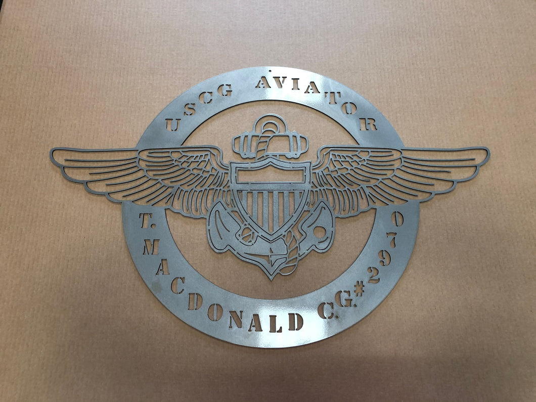 Coast Guard Metal Wall Art - Name and Coast Guard # - Metal Wall Art - USCG AVIATOR - United States Coast Guard Aviator Metal Sign